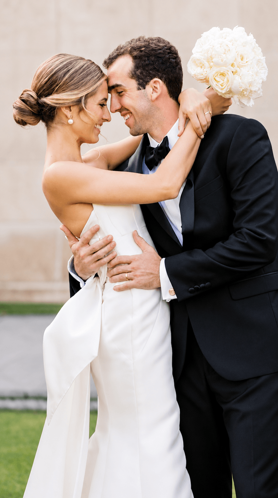 Couple embracing in garden